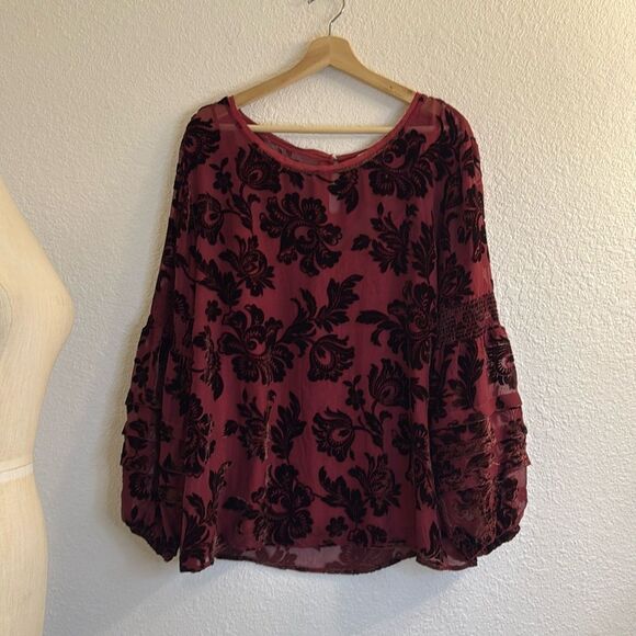 Sundance velvet burnout garden flourish blouse NWOT dark contrast - Picture 2 of 10